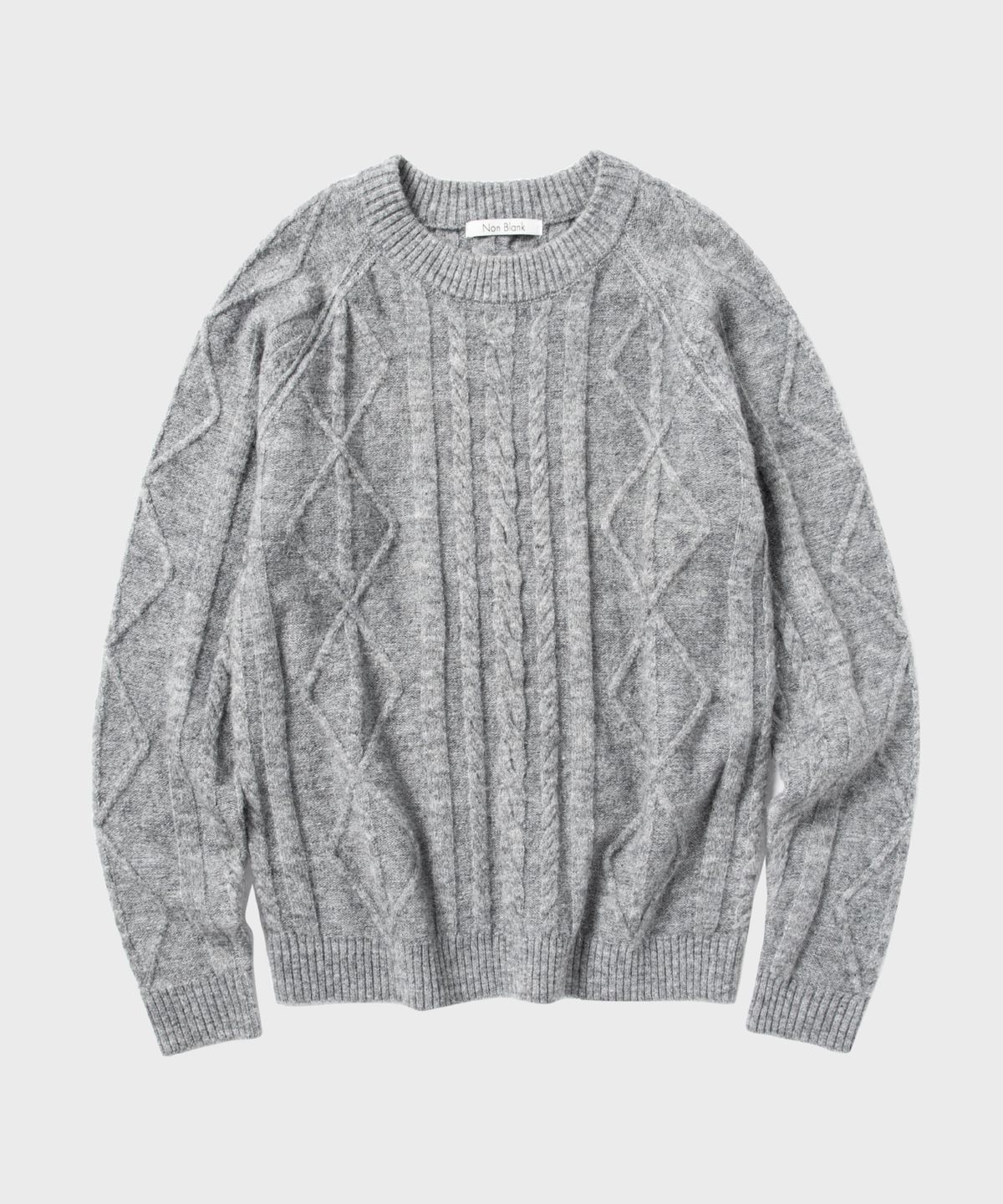 넌블랭크(NONBLANK) 케이블 조직 라운드 니트_MELANGE GREY