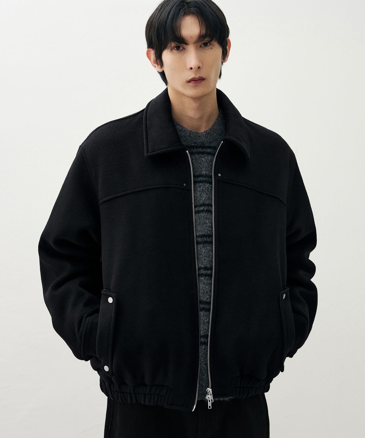 드로우핏(DRAW FIT) 울 블렌드 카라 블루종 자켓 [BLACK]