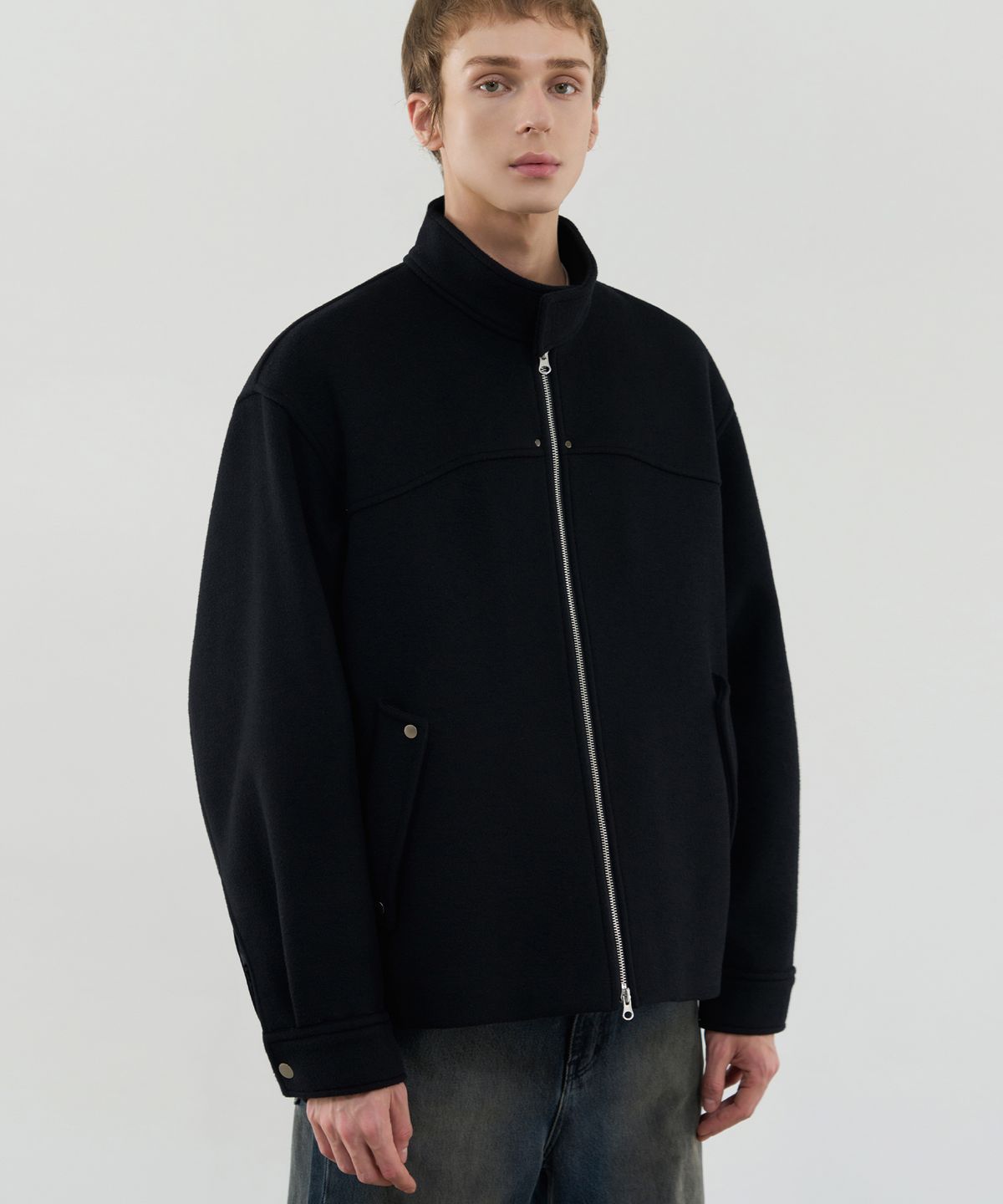 드로우핏(DRAW FIT) 울 하이넥 집업 블루종 자켓 [BLACK]