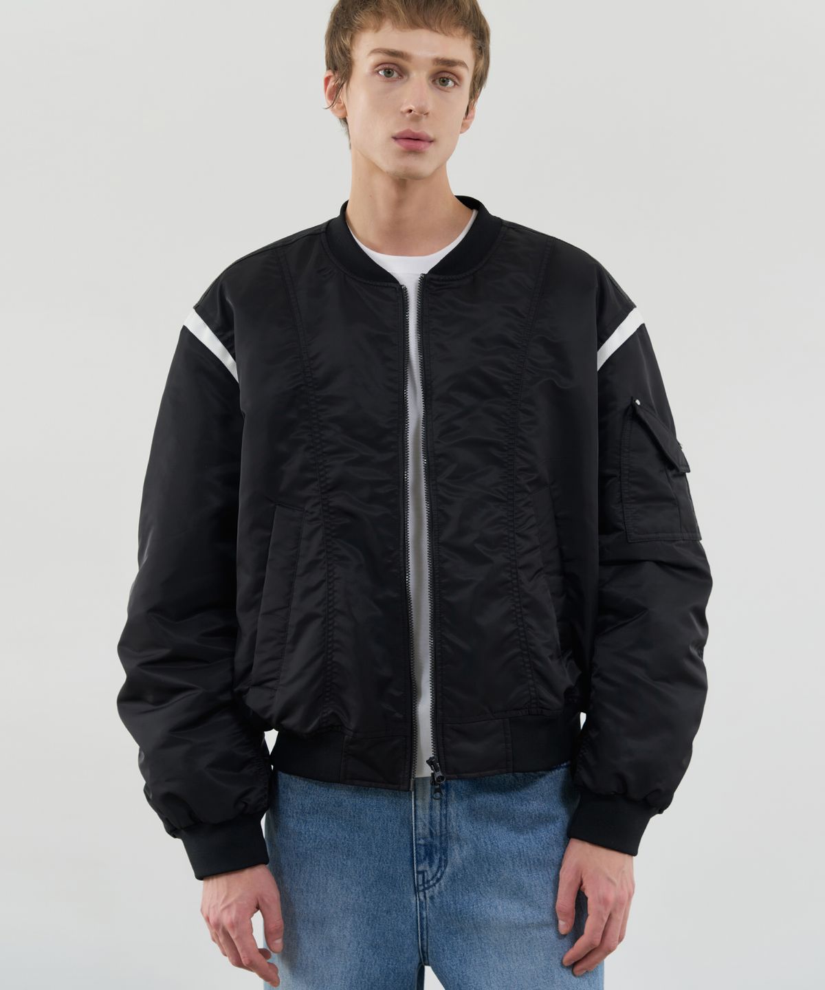 드로우핏(DRAW FIT) 라인 포인트 퍼커링 MA-1 자켓 [BLACK]