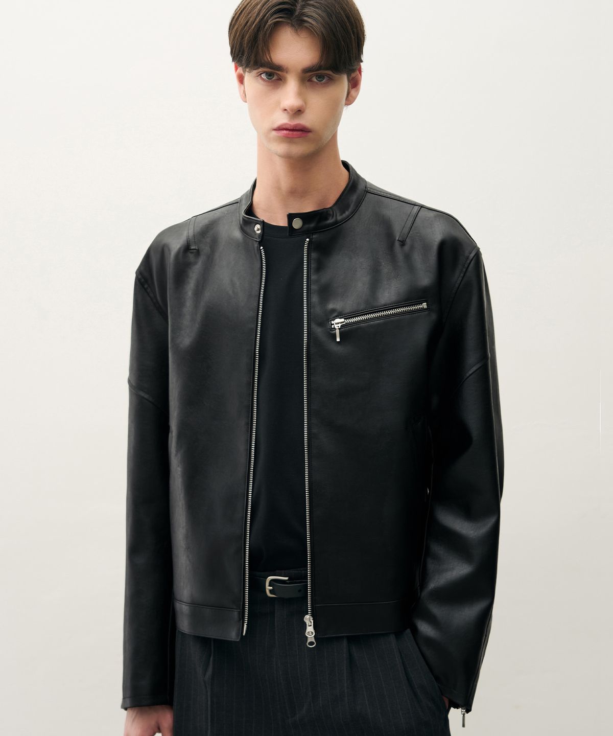 드로우핏(DRAW FIT) 바이커 싱글 레더 자켓 [BLACK]
