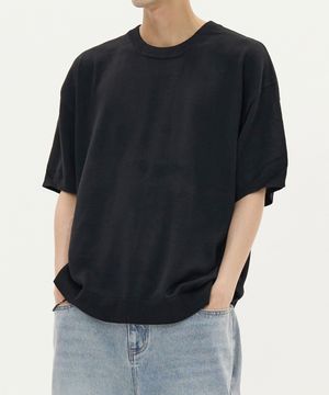 라운드 넥 하프 니트 (BLACK)