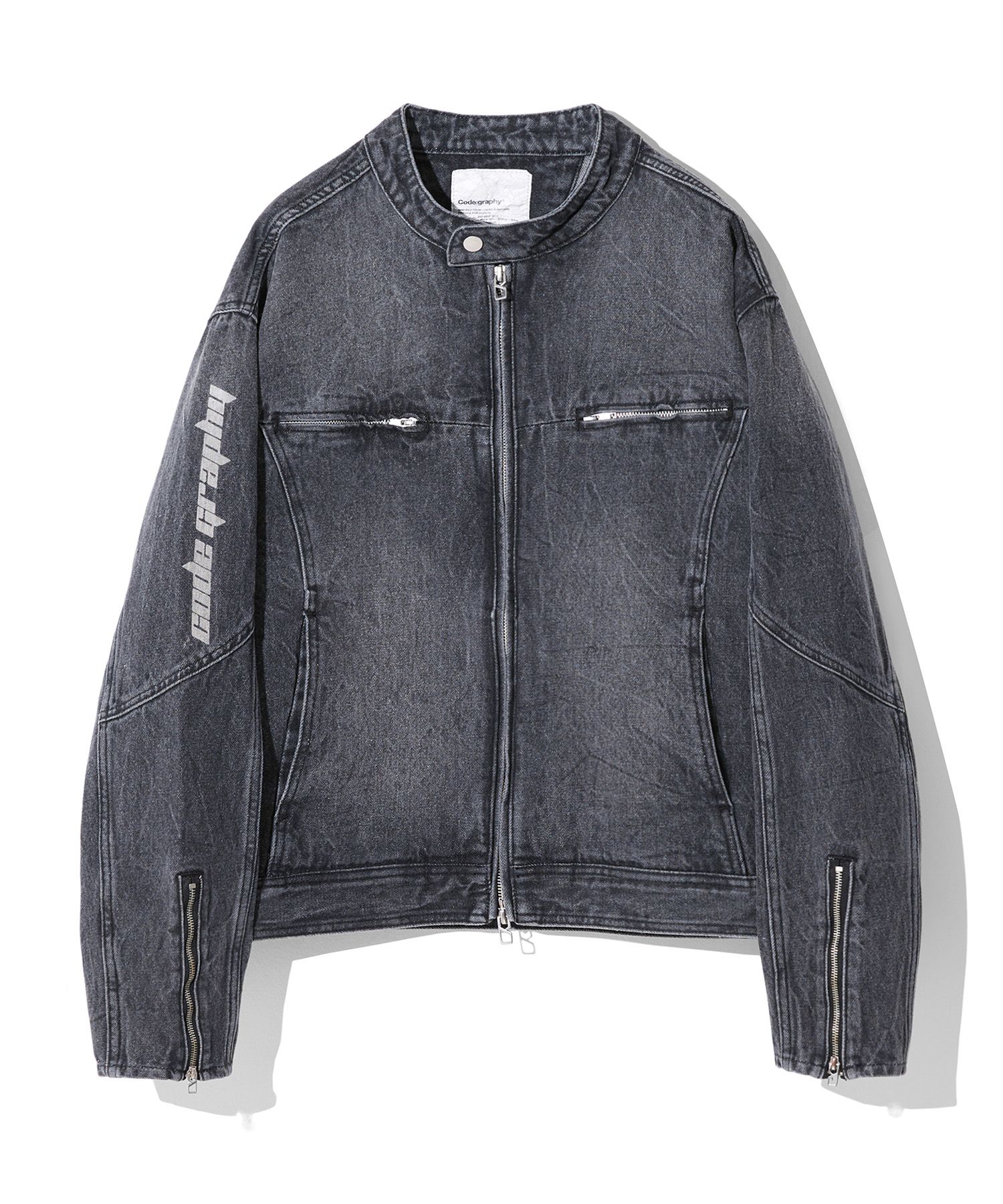 さらに100円引き◆CODEGRAPHY◆Cropped Denim Biker Jacket MUSINSA公式 | Codegraphy Denim Biker Jacket_Black