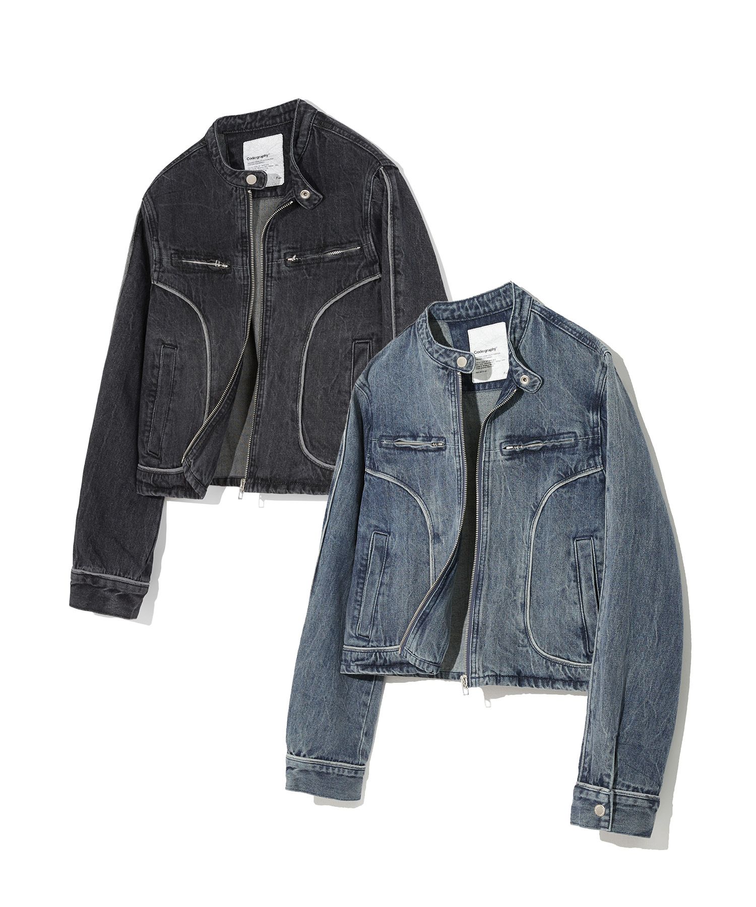 【codegraphy】★ 韓国人気 ★ Crop Denim Biker Jacket ★ MUSINSA | Codegraphy (Select crop fit or basic fit) (woman