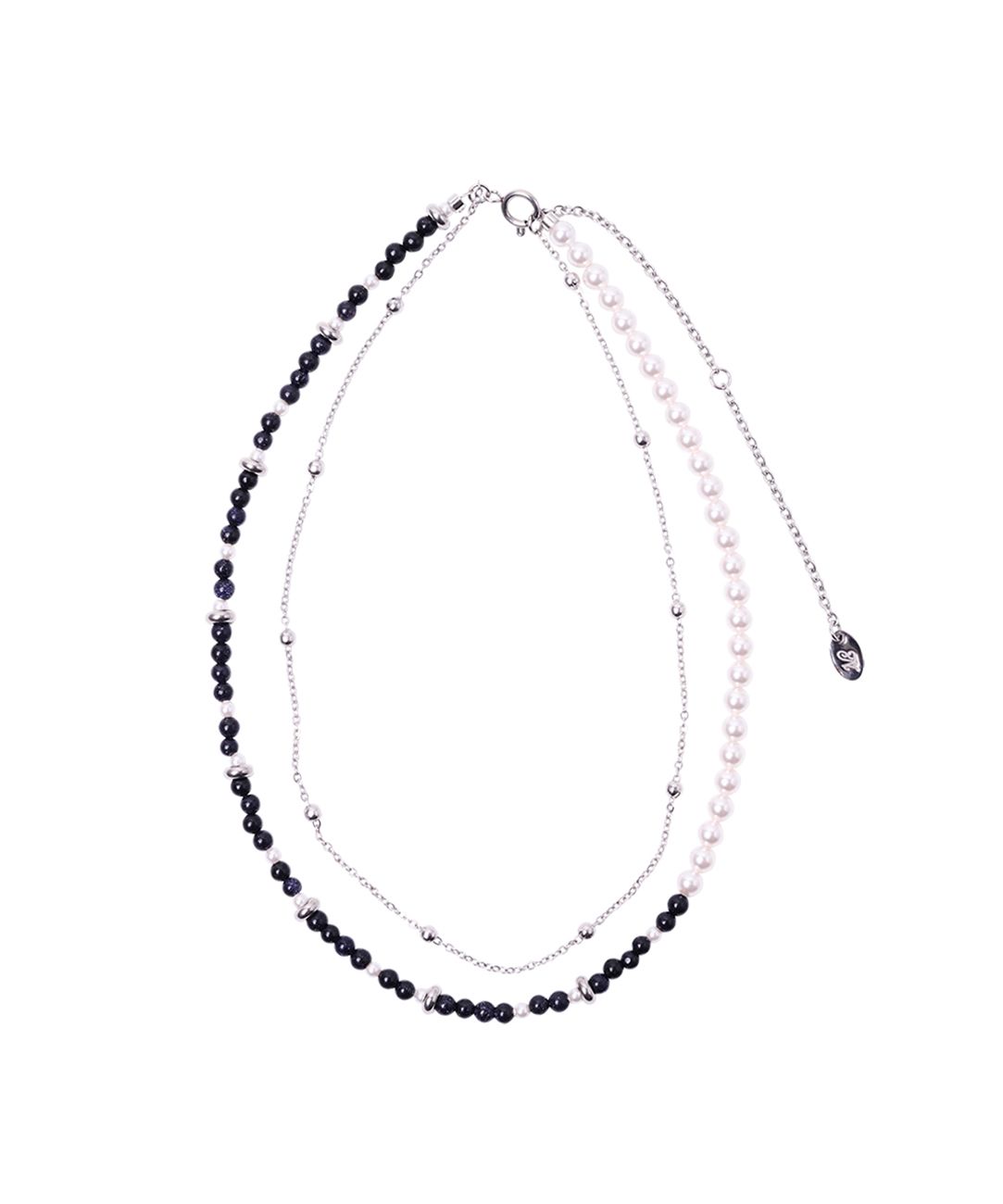 [韓国人気ジュエリー] nff two line gemstone pearl necklace MUSINSA | NFF two line gemstone pearl necklace - black