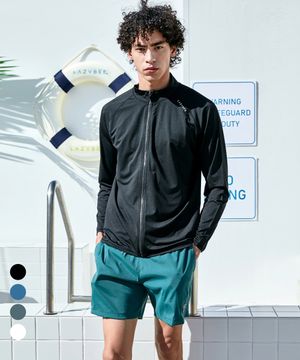 [SET] 에센셜 루즈핏 남성 집업 래쉬가드 + 수영복 반바지 세트 (4컬러)