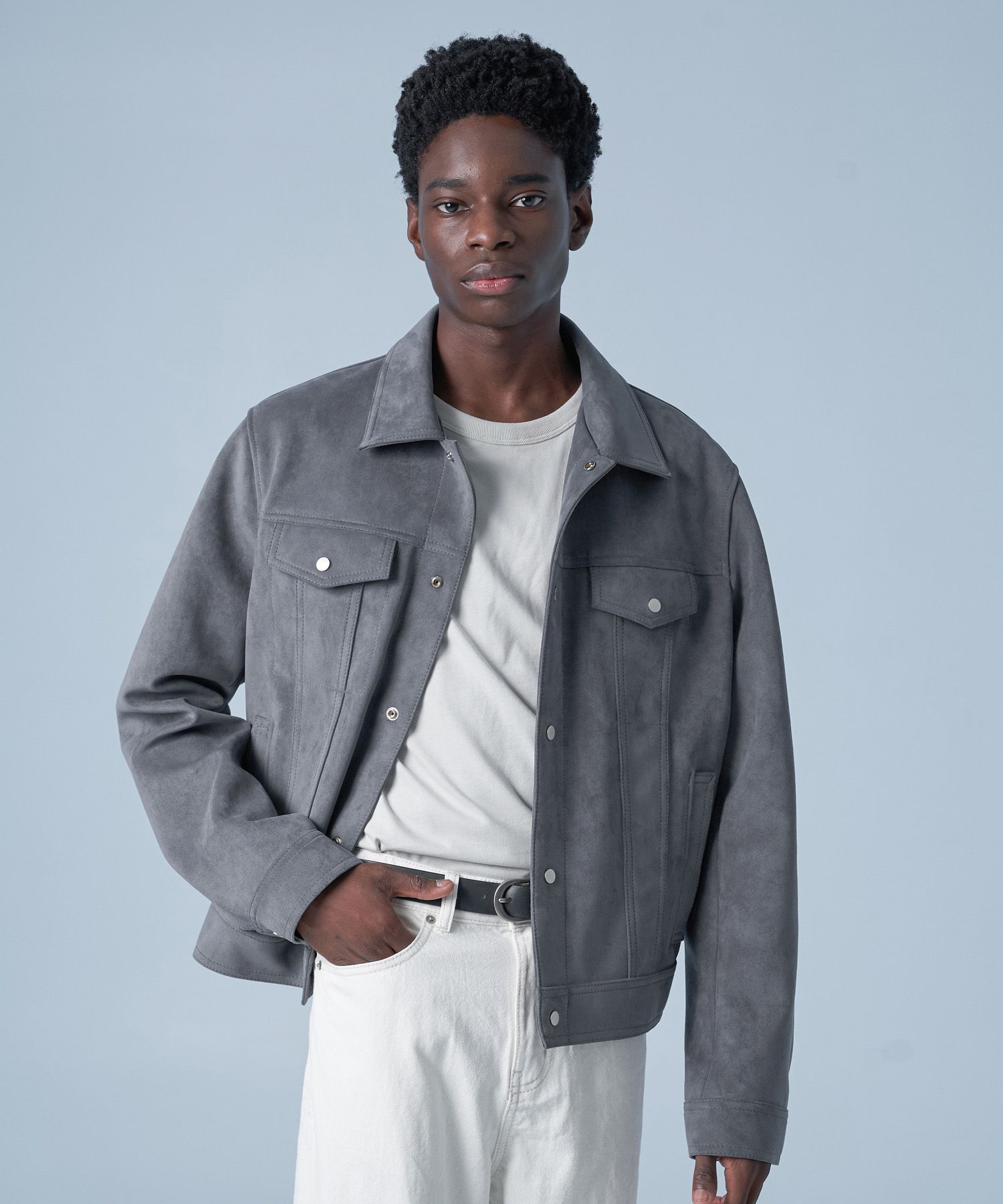 【SPERONE】25SS★ Vegan Suede Trucker Jacket MUSINSA | SPERONE Standard suede trucker jacket (gray)