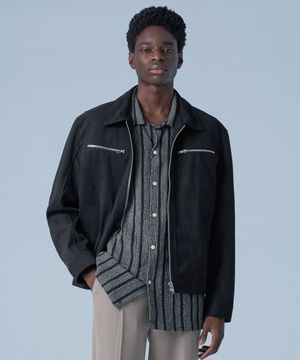 솔리드 스웨이드 지퍼 자켓 (블랙)