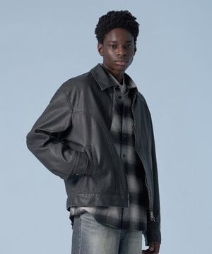 오버핏 커브드 블루종 자켓 (블랙)