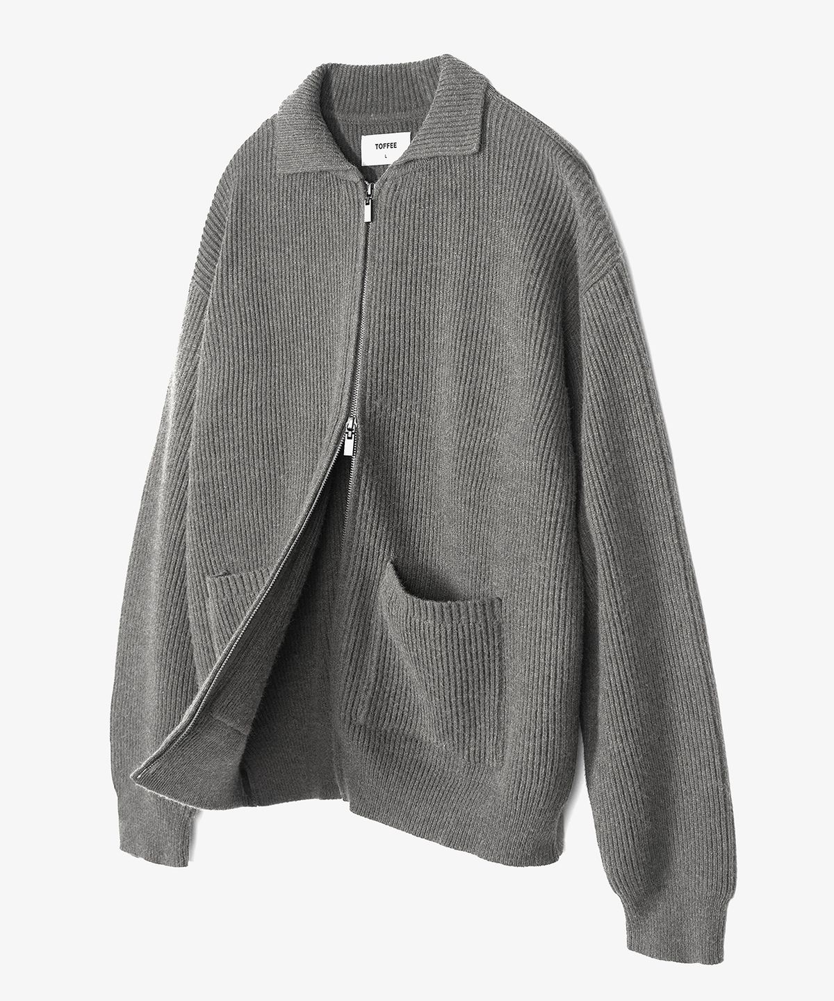 토피(TOFFEE) 카라 투웨이 집업  니트 (GREY)
