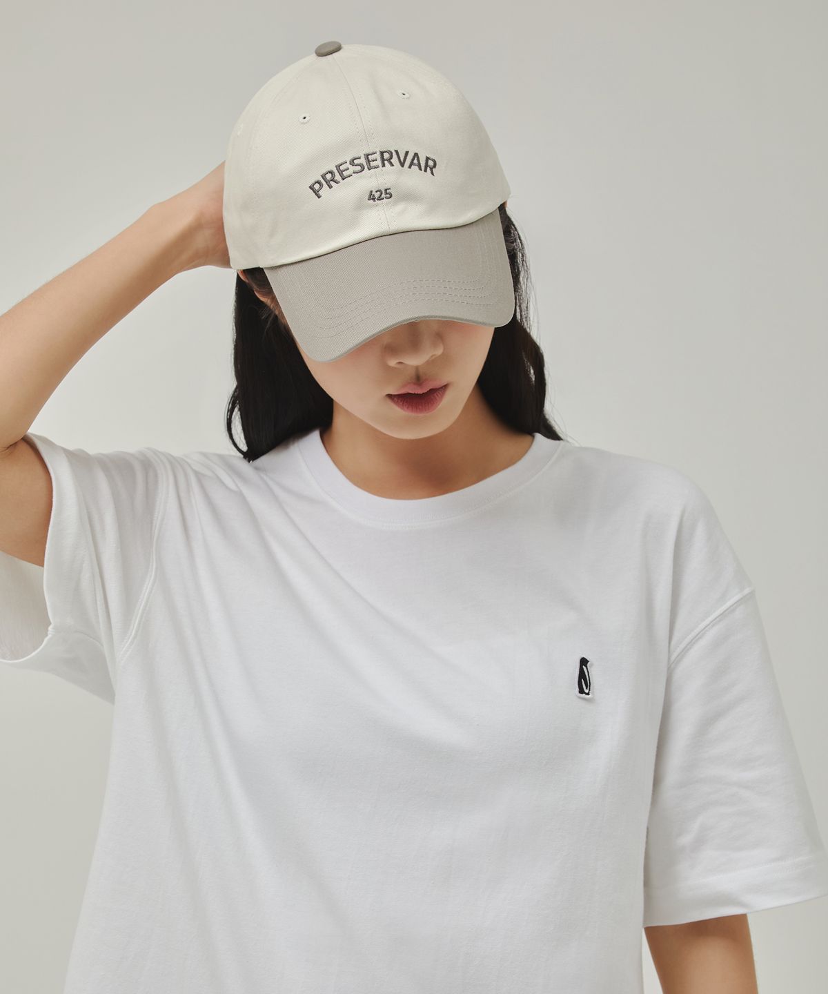 수에뇨스튜디오(SUENO STUDIO) 425 컬러 블록 코튼 볼캡(라이트그레이)