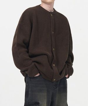 오버핏 라운드넥 니트 가디건 (BROWN)