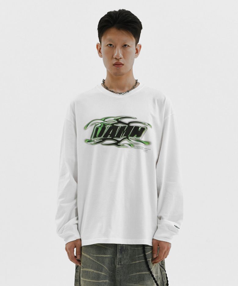 DAMN MARBLING BIG LOGO LS WHITE