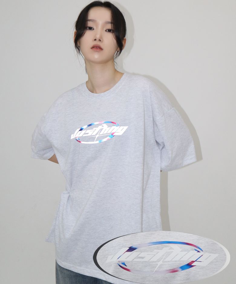 HNG 리플렉트  레드/블루 로고 오버핏 반팔티 (라이트 그레이)