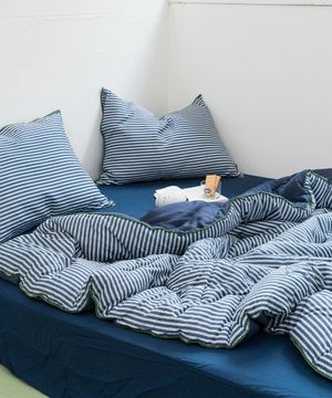 브리크 스트라이프 순면+렌징모달100% 체온조절 차렵이불세트 SS/Q 네이비그린
