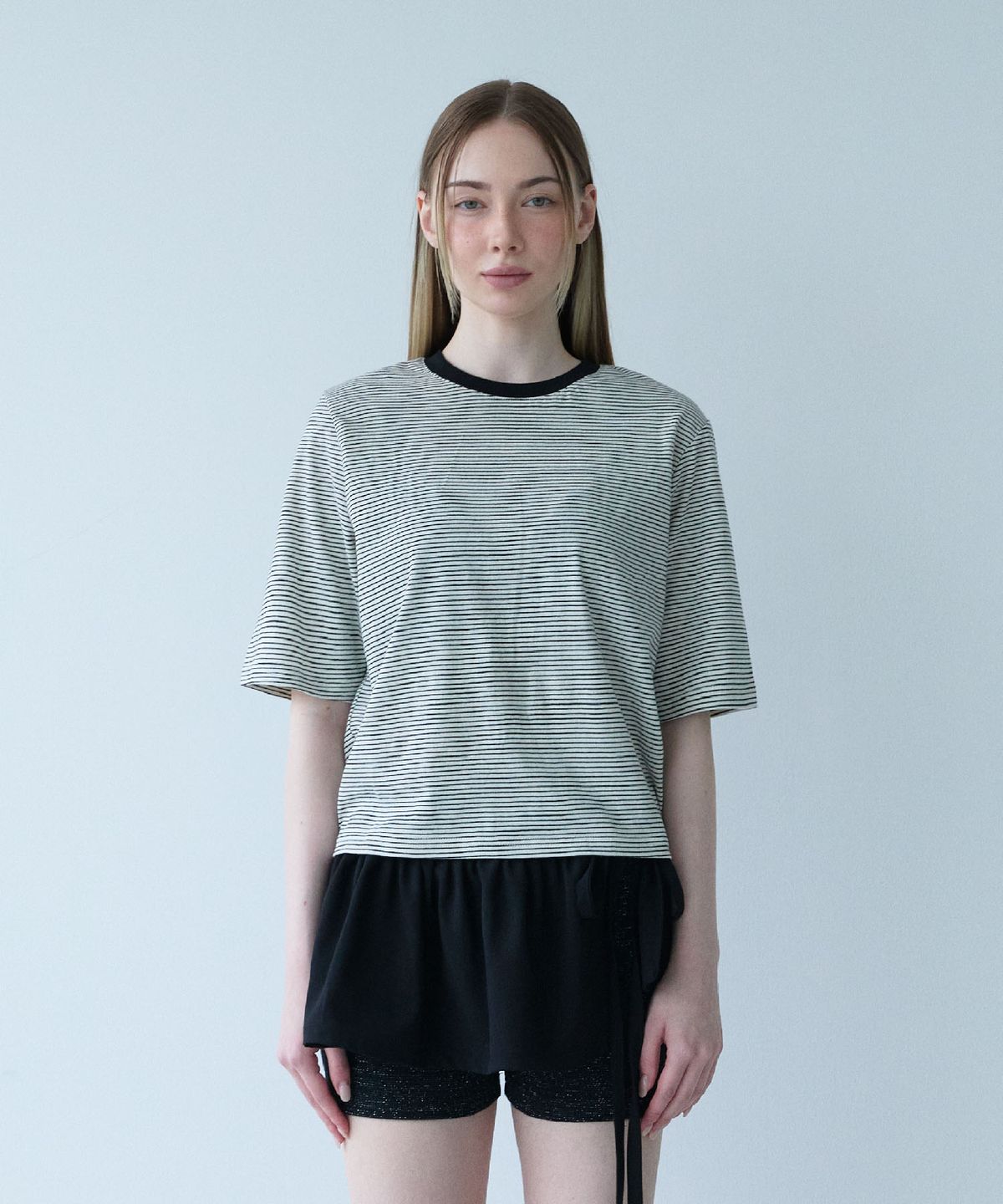 무아르모아(MOIREMOA) basic strip Tee - ivory