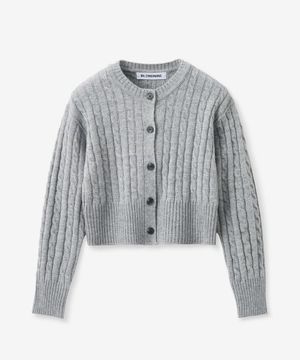 라운드 넥 크롭 케이블 가디건_그레이