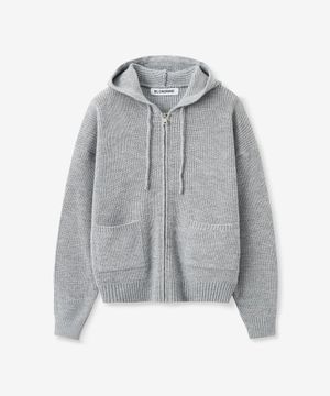 후드 리브 니트 집업_그레이