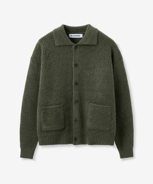 버튼 카라 니트 가디건_카키올리브