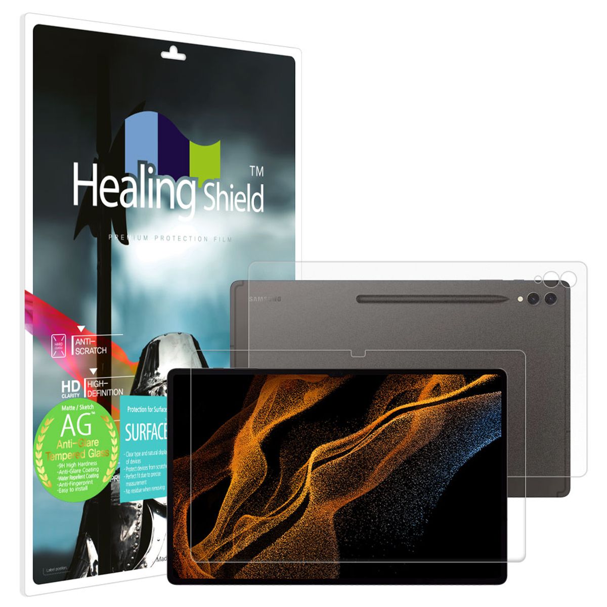 힐링쉴드(HEALINGSHIELD) 갤럭시탭S9 울트라 저반사 강화유리필름1매 후면1매