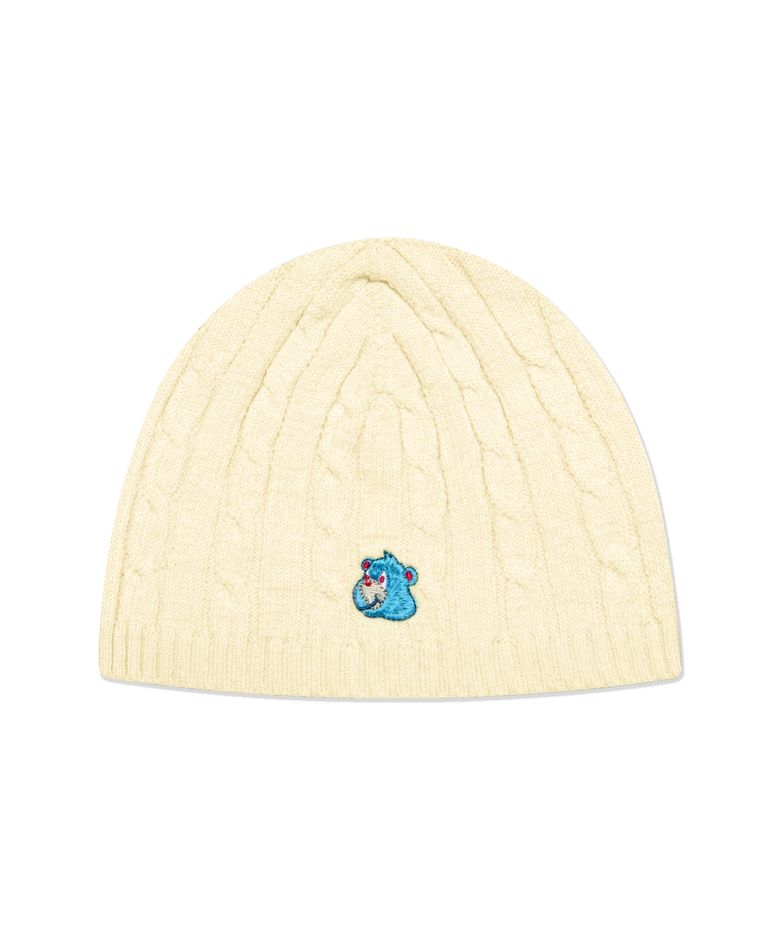EMB BEAR CABLE KNIT BEANIE cream