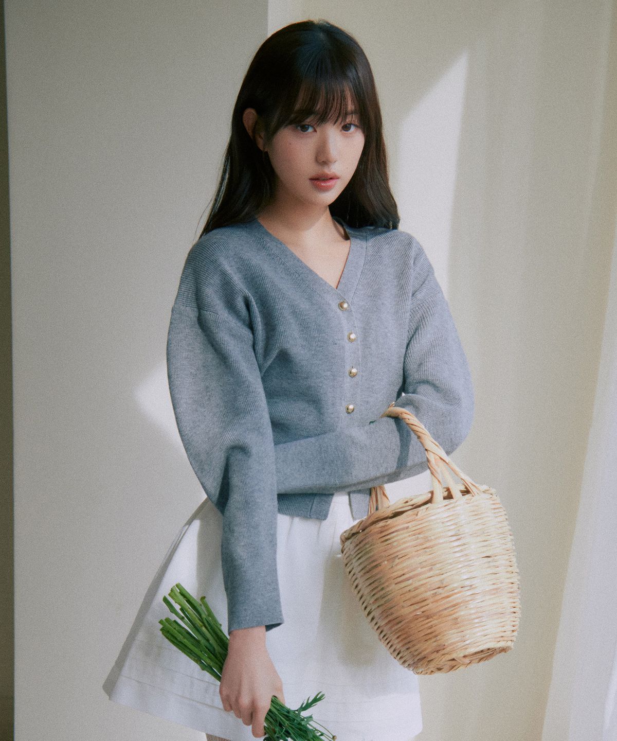 로라로라(ROLAROLA) VOLUME SLEEVE CARDIGAN GRAY