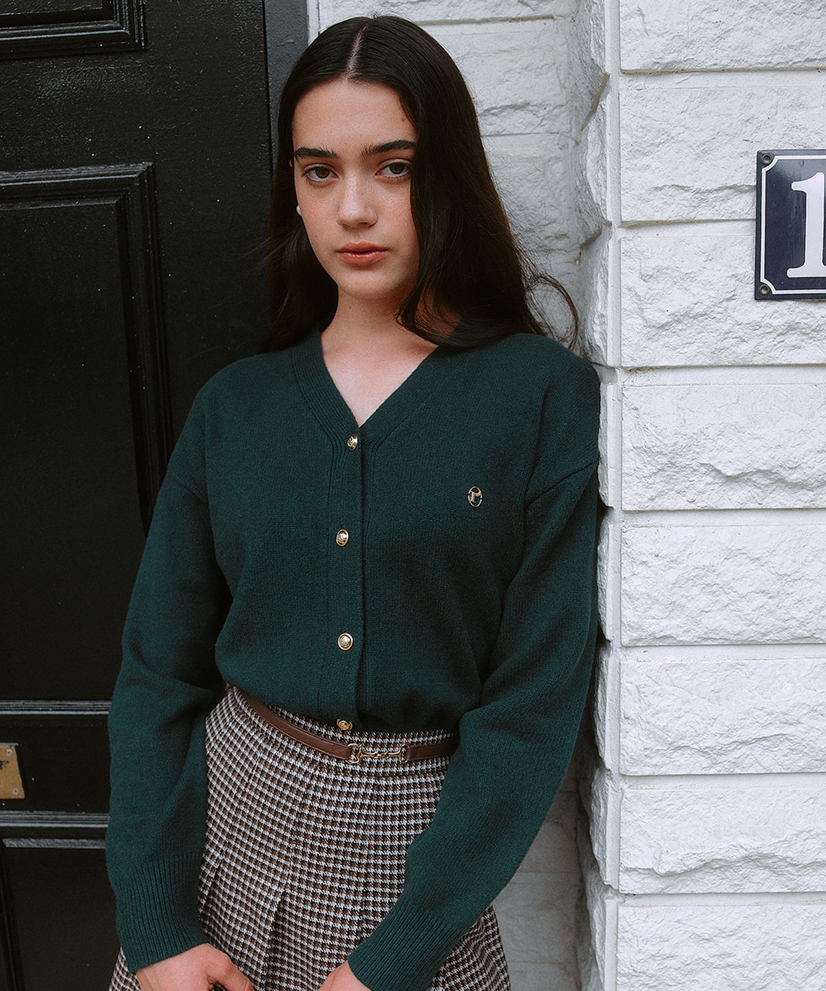 로라로라(ROLAROLA) WOOL BLENDED BASIC CARDIGAN GREEN