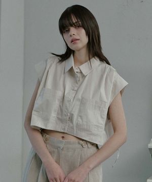 crop pocket shirt -beige