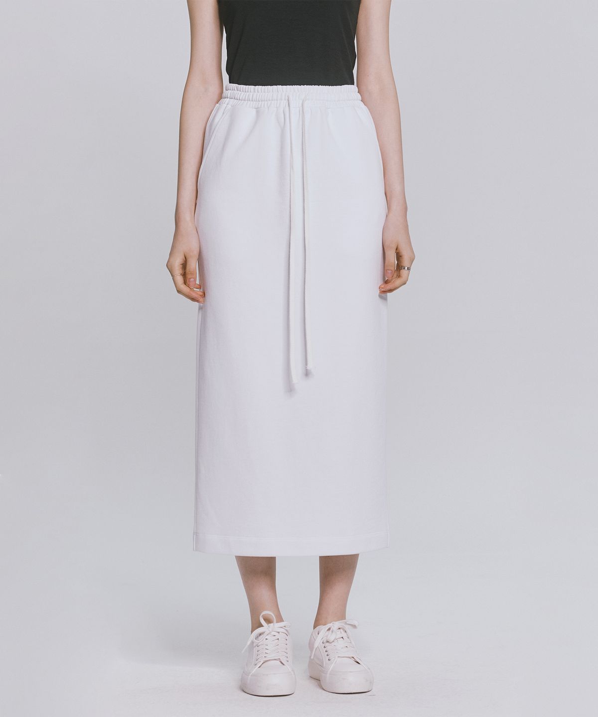 모노포비아(MONOPHOBIA) COTTON JERSEY H-LINE SKIRT WHITE