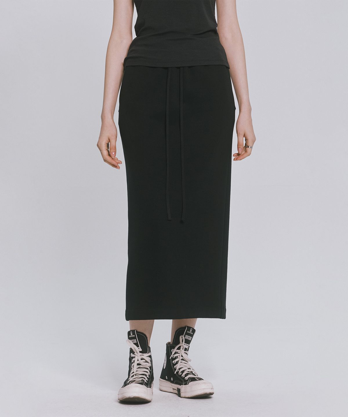 모노포비아(MONOPHOBIA) COTTON JERSEY H-LINE SKIRT BLACK