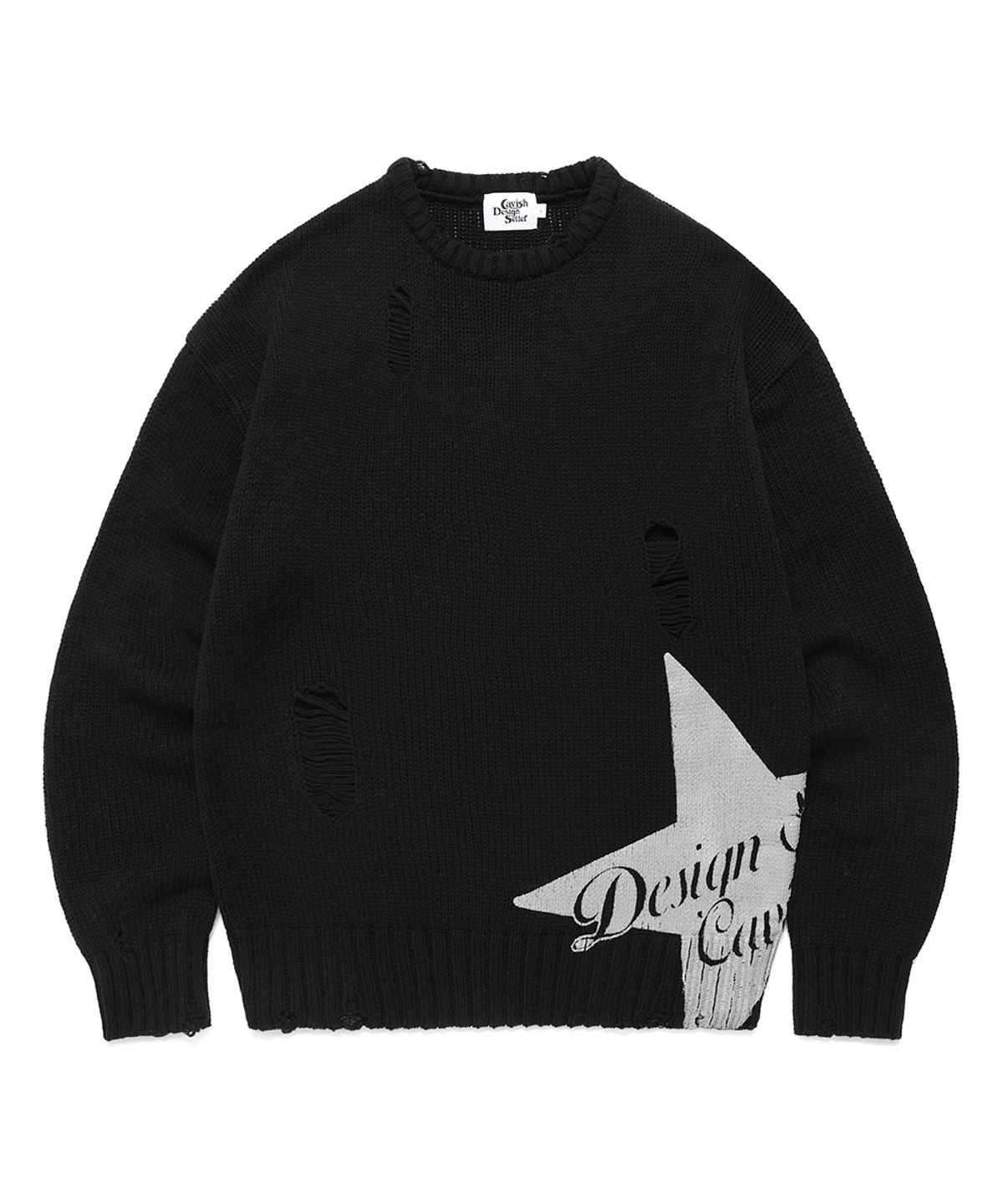 카비시(CAVISH) W DAMAGED STAR KNIT CREWNECK BLACK(CV2DFFK601A)
