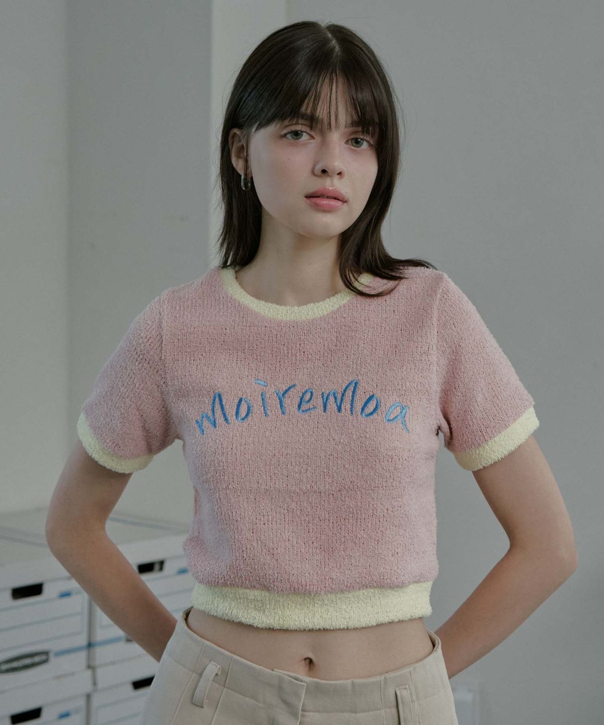 무아르모아(MOIREMOA) soft candy crop top - pink