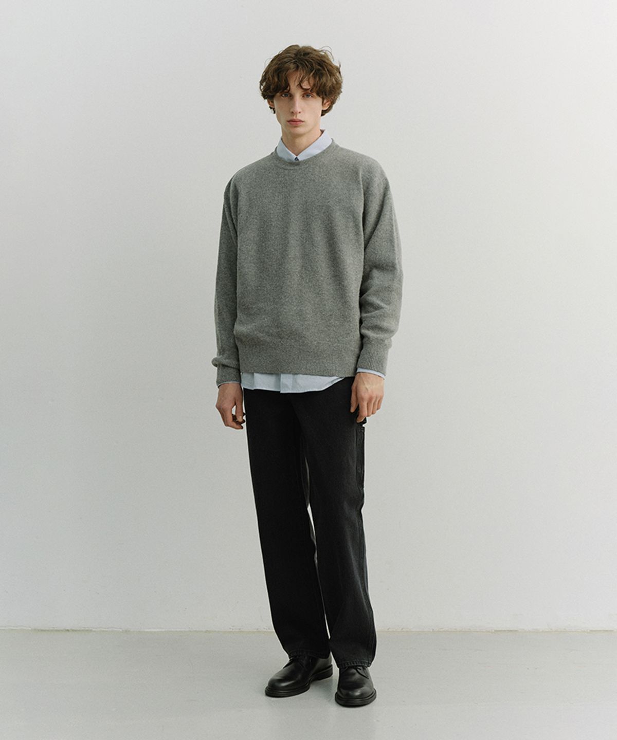 던스트 포 맨(DUNST FOR MEN) BUTTONED CREWNECK SWEATER_UNISEX_UDSW6A107_MELANGE GREY