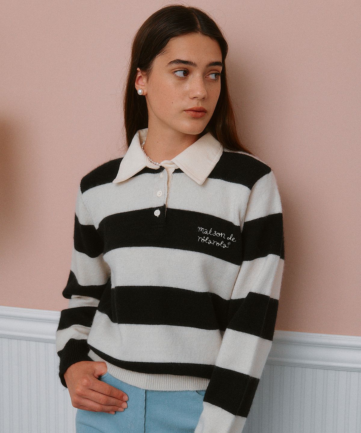 로라로라(ROLAROLA) STRIPE PK KNIT BLACK