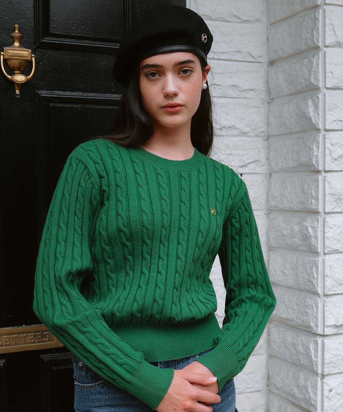 로라로라(ROLAROLA) COLOR LINE CABLE KNIT GREEN