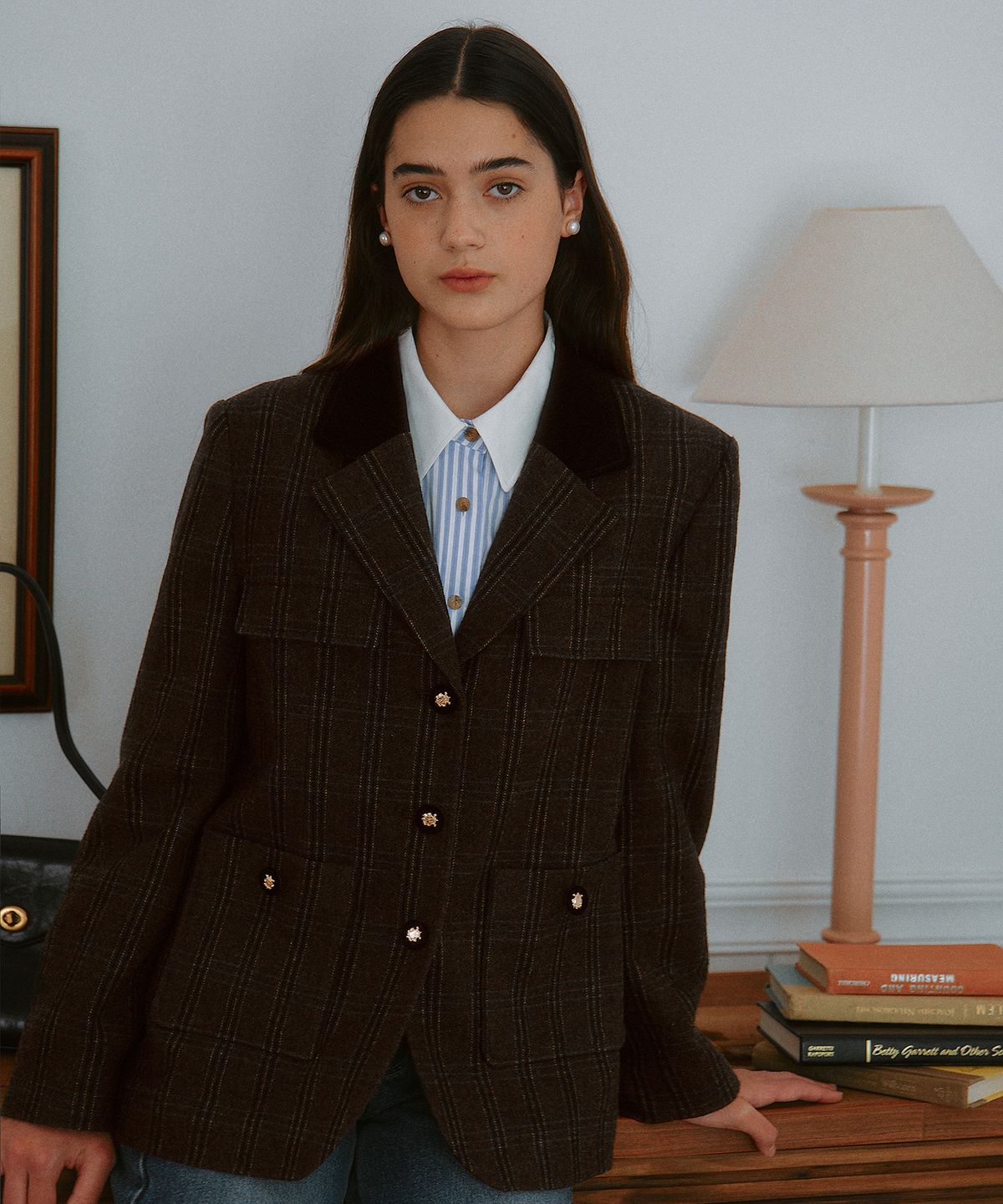 로라로라(ROLAROLA) WOOL BLENDED COLLAR JACKET DEEP BROWN