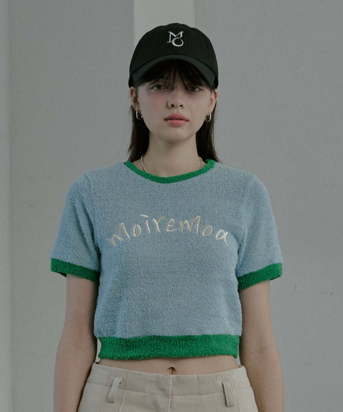 무아르모아(MOIREMOA) soft candy crop top - blue
