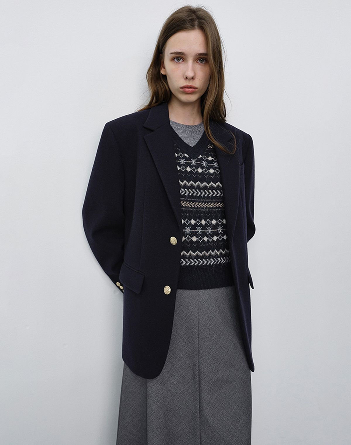 던스트(DUNST) UNISEX CLASSIC 2 BUTTON WOOL BLAZER_UDJA6C107_NAVY
