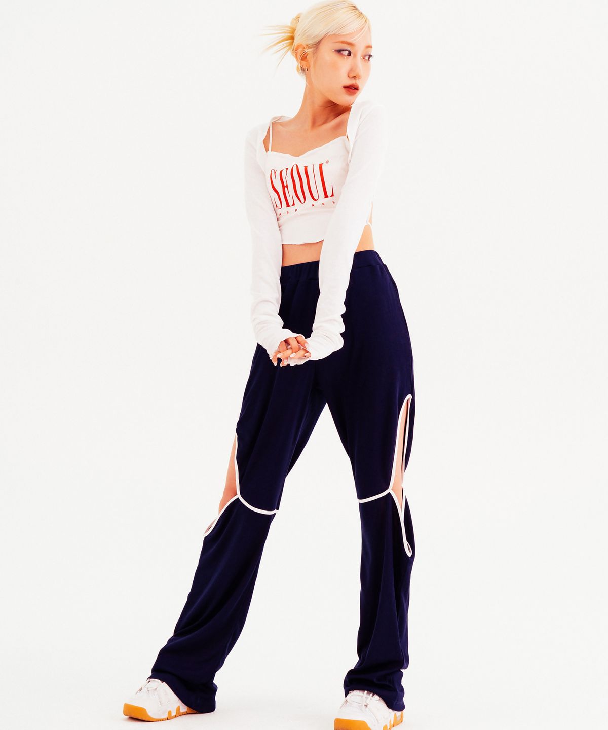 서울어패럴(SEOUL APPAREL) 컷아웃 세미 와이드 팬츠 (네이비)