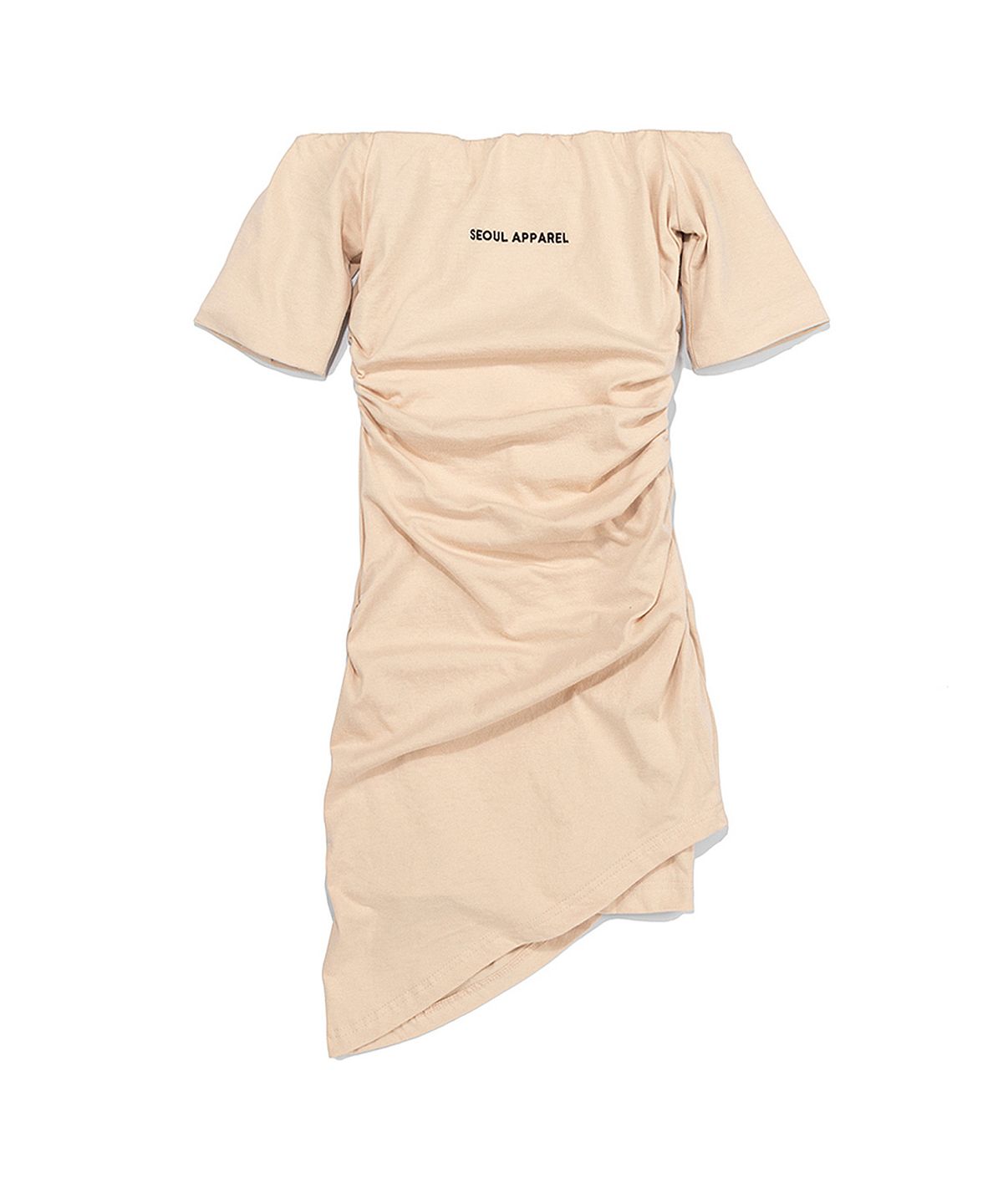 서울어패럴(SEOUL APPAREL) 셔링 오프 숄더 미니 원피스 (아이보리)