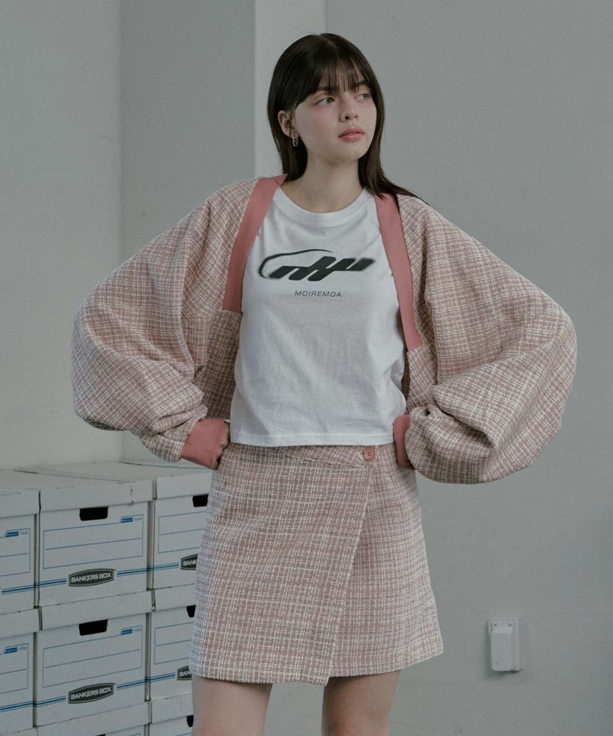 무아르모아(MOIREMOA) Blossom Tweed Skirt - Pink