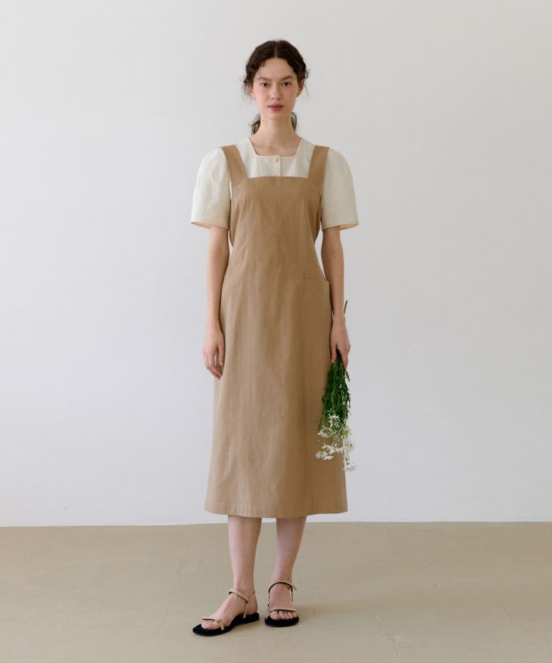 COTTON SUSPENDER DRESS - BEIGE