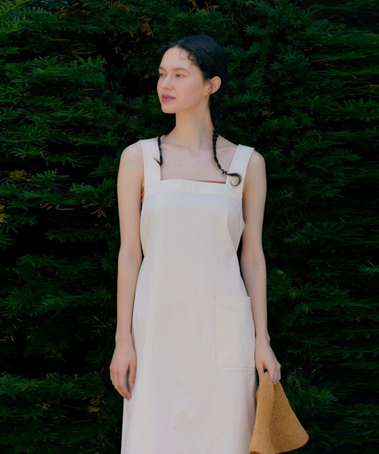 COTTON SUSPENDER DRESS - ECRU