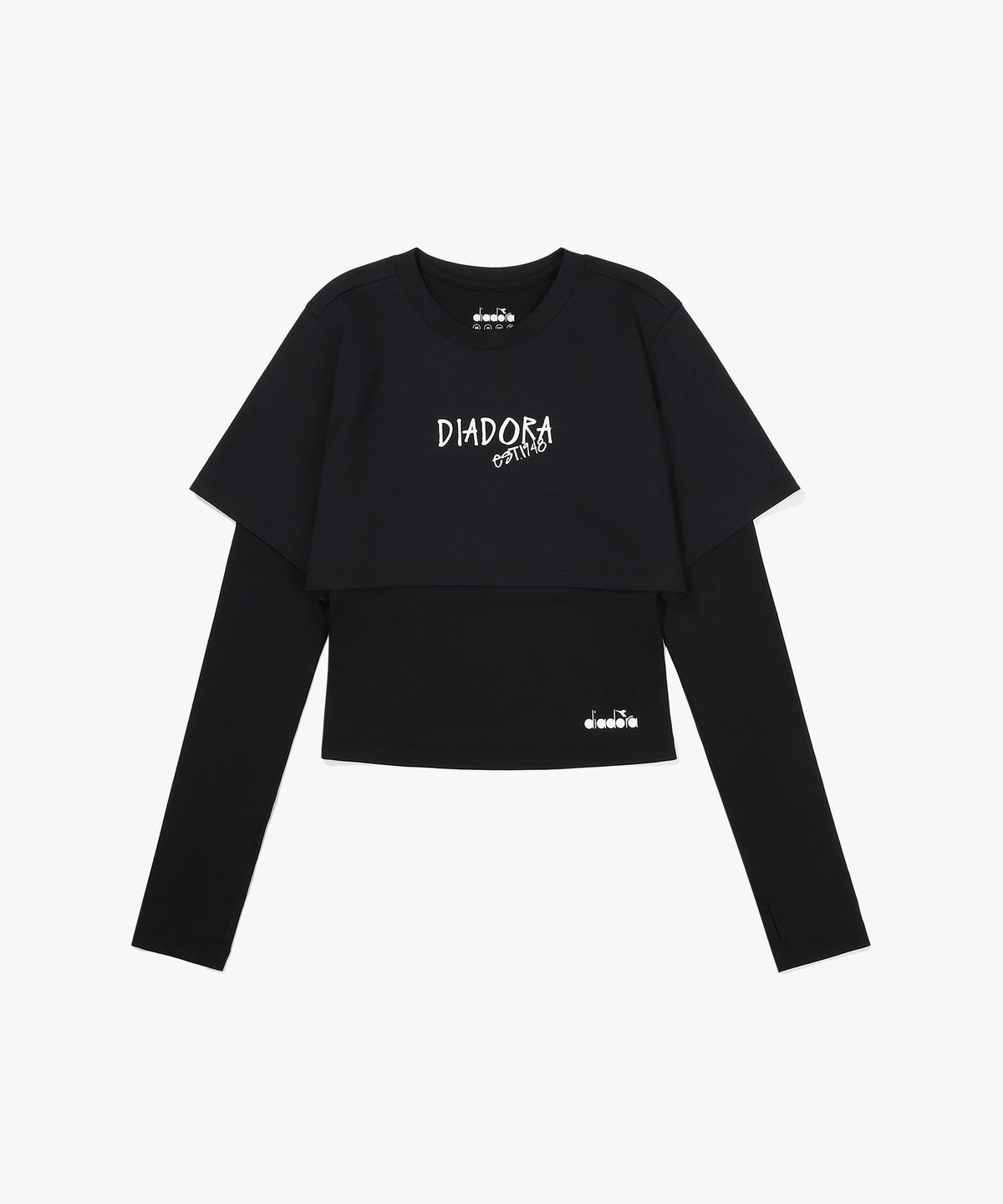 디아도라(diadora) 락앤런 크롭 레이어드 롱슬리브 BLACK