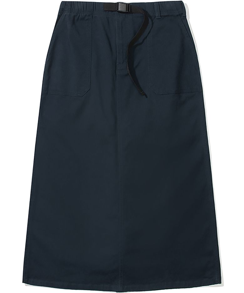M-LABEL BELTED PEACH COTTON LONG SKIRT 크라운네이비