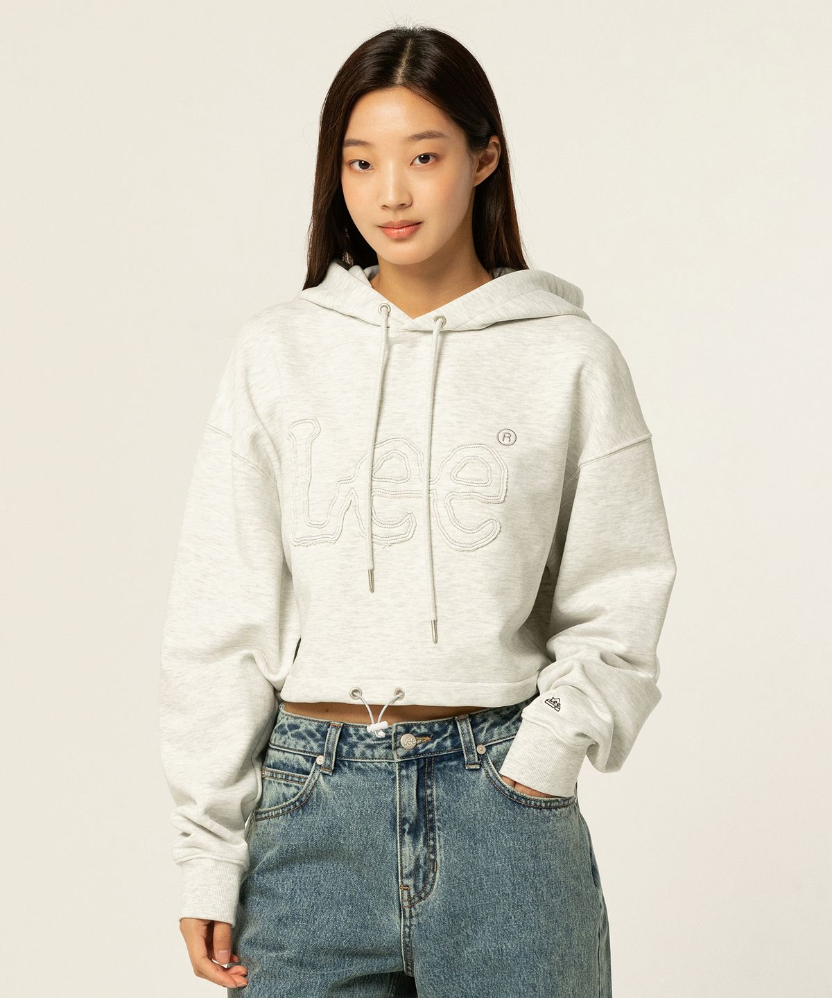 리(LEE) 우먼 크롭 빅 트위치 후드 티셔츠 라이트 그레이