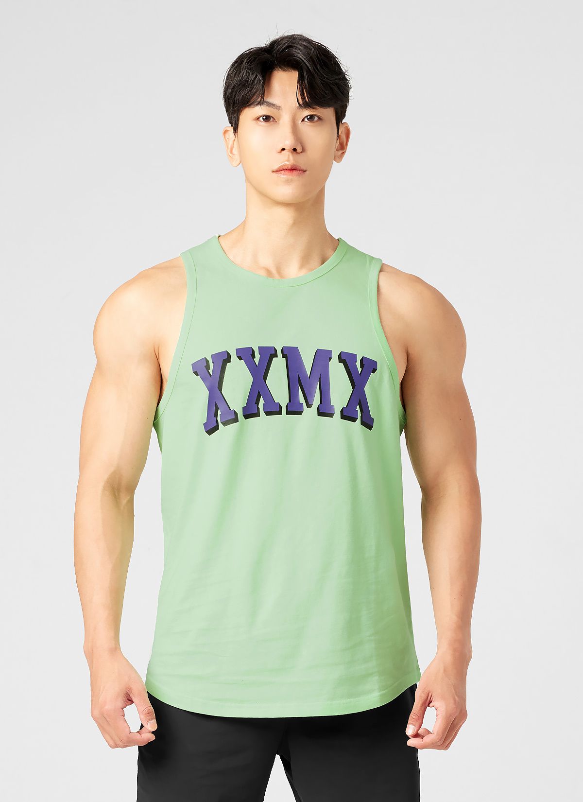 젝시믹스(XEXYMIX) 퓨어코튼 아치로고 슬리브리스 볼륨라임