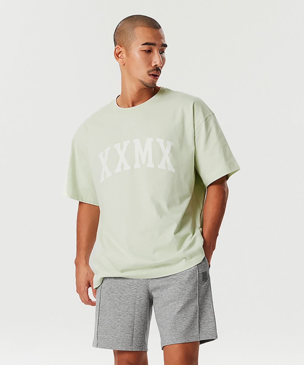 젝시믹스(XEXYMIX) 퓨어코튼 아치로고 숏슬리브 볼드라임