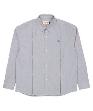 스트라이프 와이드 셔츠_네이비