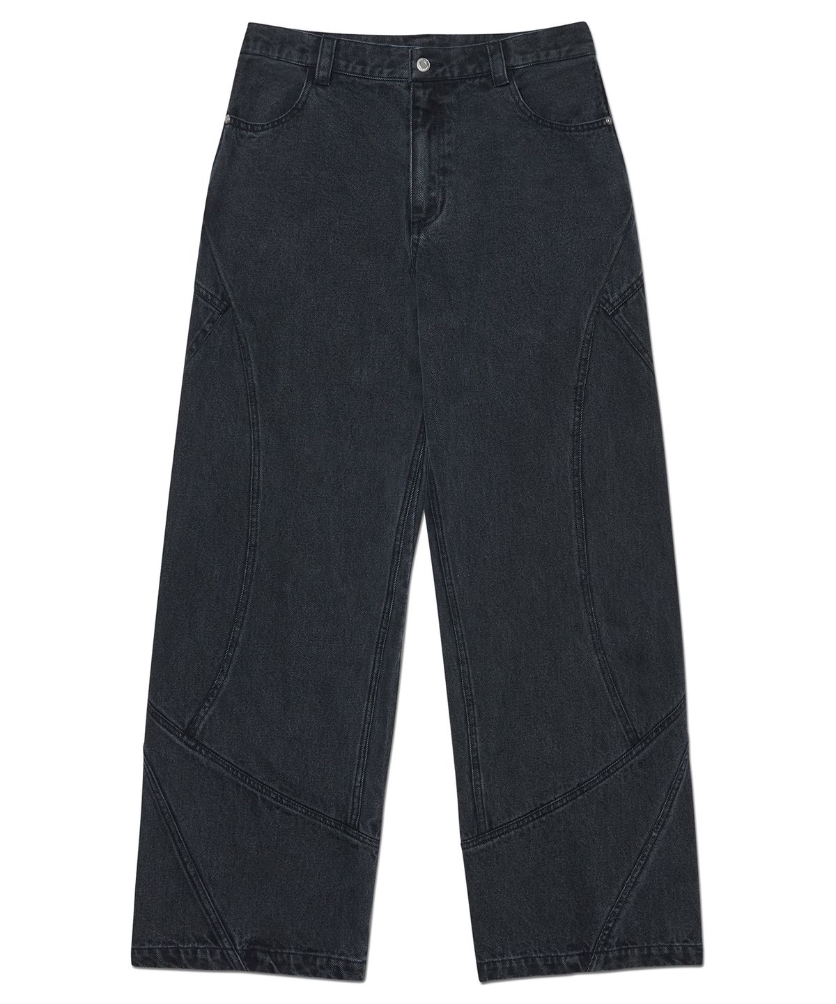 노매뉴얼(NOMANUAL) CURVED LINE DENIM PANTS - WASHED BLACK